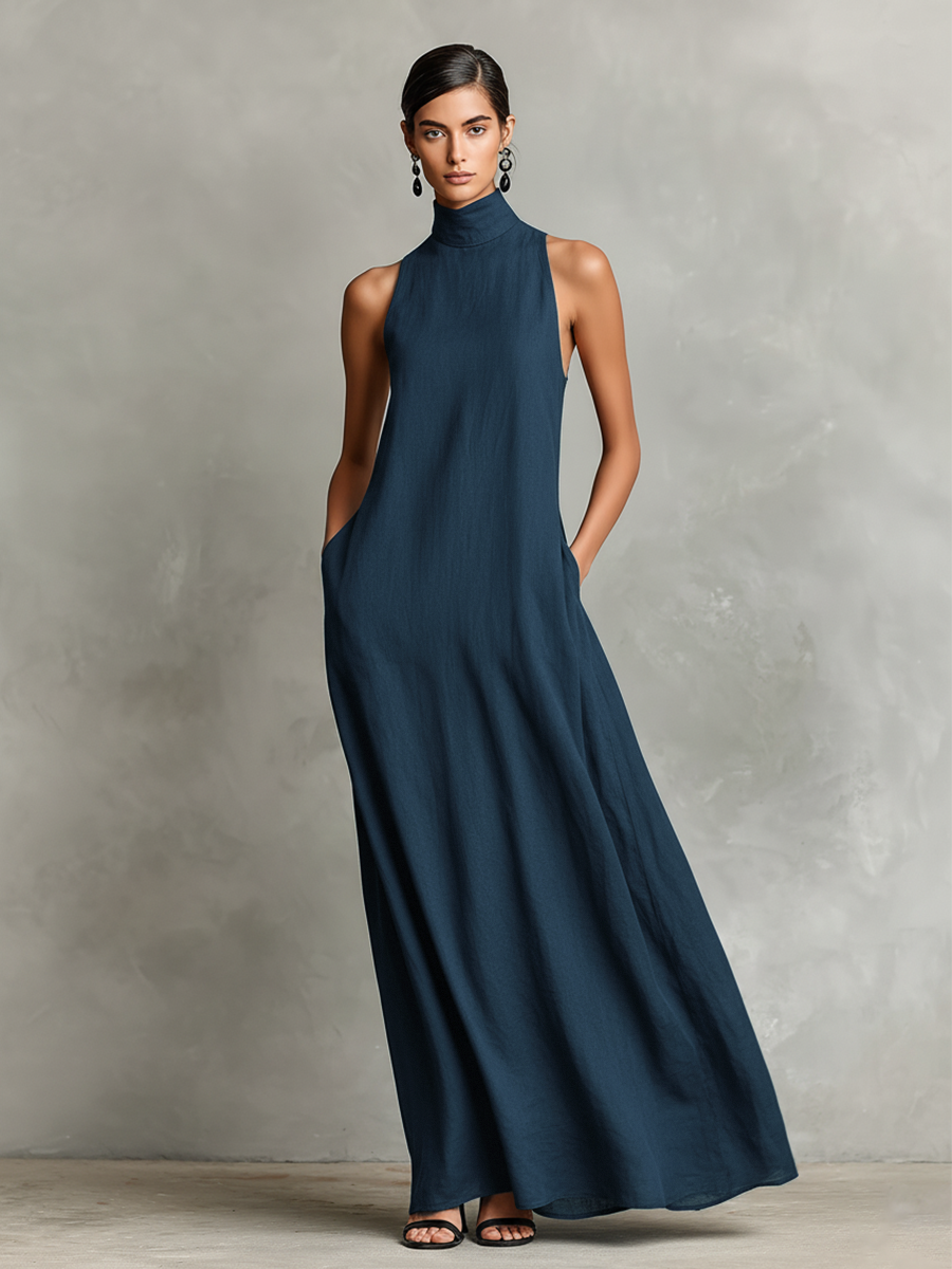 Caterina | Vestito lungo nero minimalista per Donna