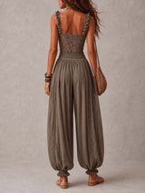Nieves | Completo di bandeau in pizzo grigio e pantaloni harem in cotone plissettati per Donna