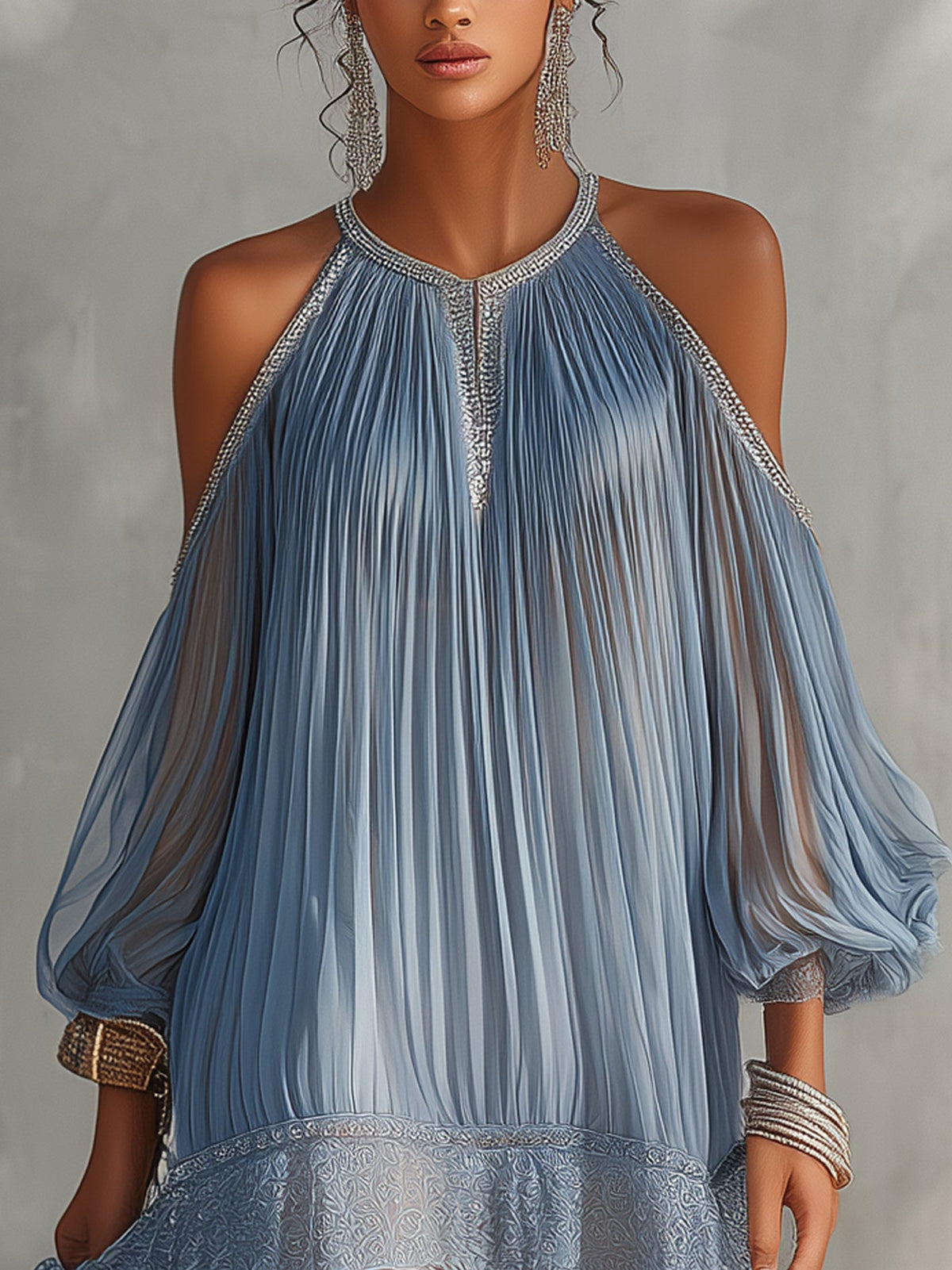 Soffia - Abito Mini Blu Off-Shoulder con Rouches e Orlo in Pizzo per Donna