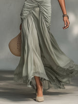 Clara - Abito Maxi in Tessuto Elasticizzato e Chiffon Grigio per Donna