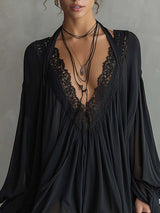 Laura – Abito Mini in Chiffon Nero con Décolleté in Pizzo da donna