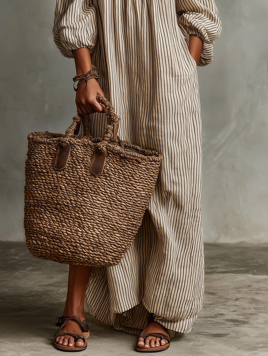 Carmen | Abito lungo in cotone e lino con spalle scoperte da donna