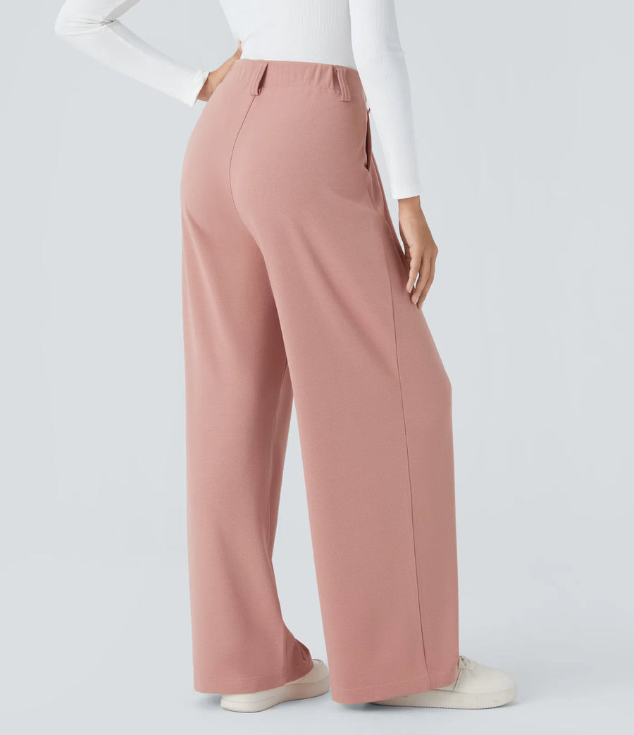 Halara - Pantaloni da ufficio a gamba larga con tasche laterali e vita alta per Donna