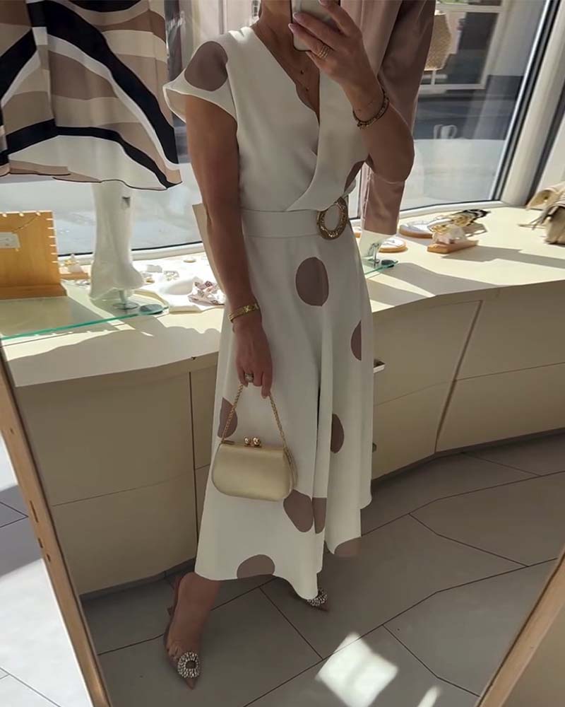 Lorena - Vestito midi da donna con pois e scollo a V