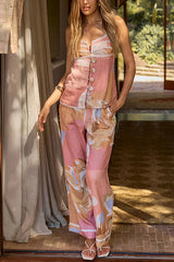 Pantalone Estivo a Vita Alta con Stampa Artistica — Stile Europeo