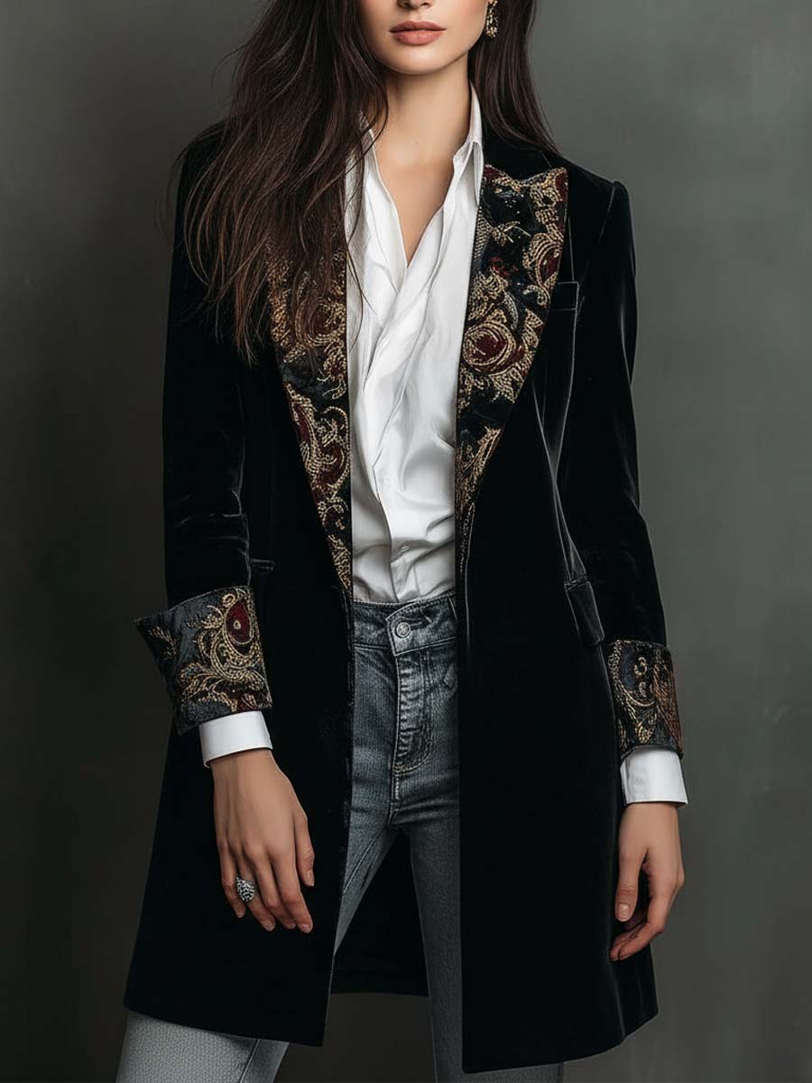 Carol - Blazer Slim Fit Nero Stampa Barocca per Donna