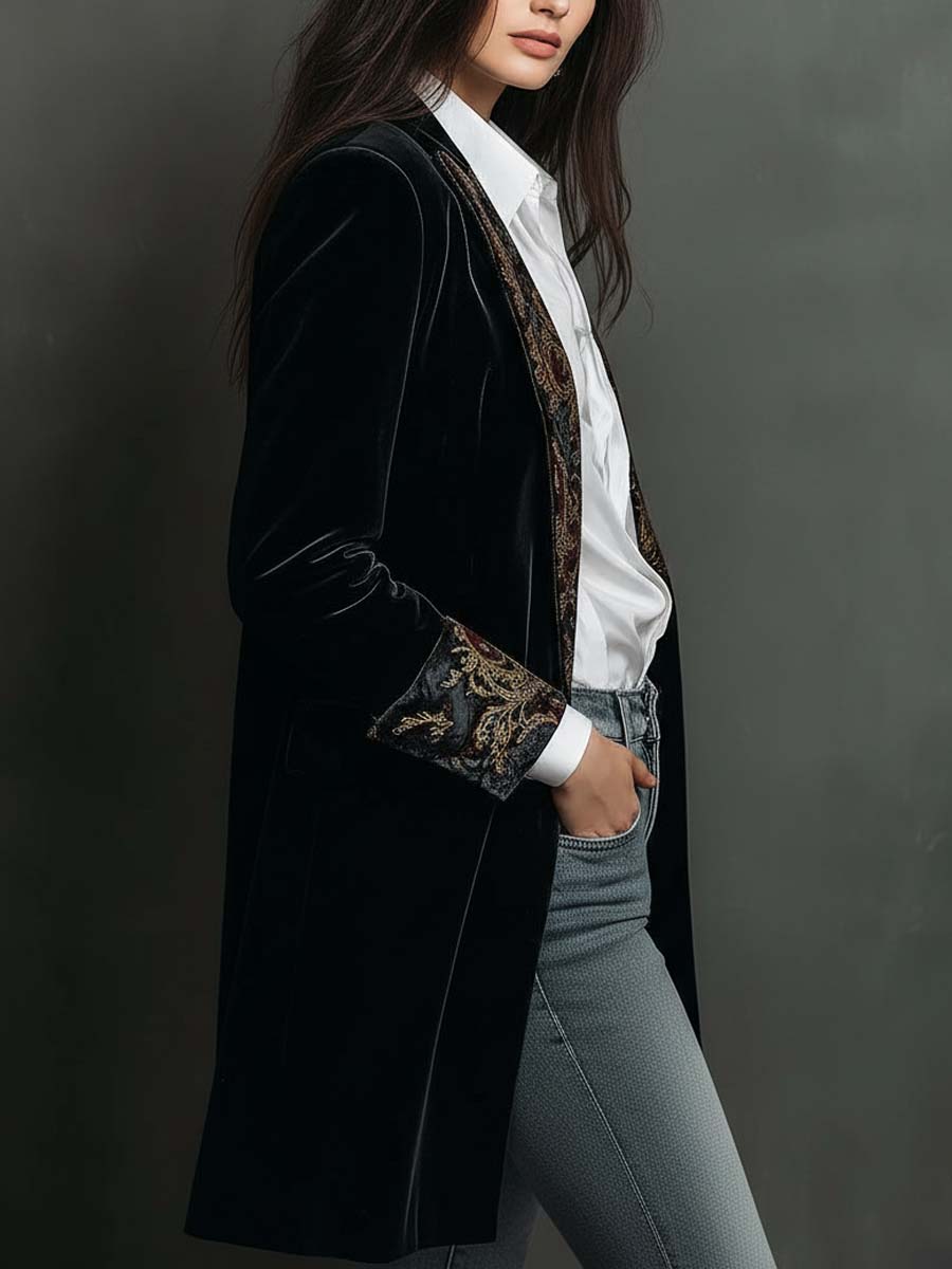 Carol - Blazer Slim Fit Nero Stampa Barocca per Donna