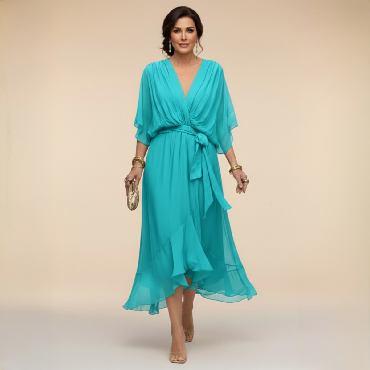 Monica - Abito em chiffon da donna con scollo a V
