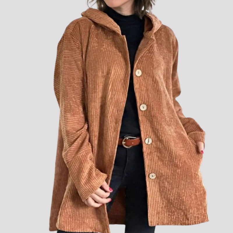 Giacca Casual di Velluto con Cappuccio per l'Autunno da Donna