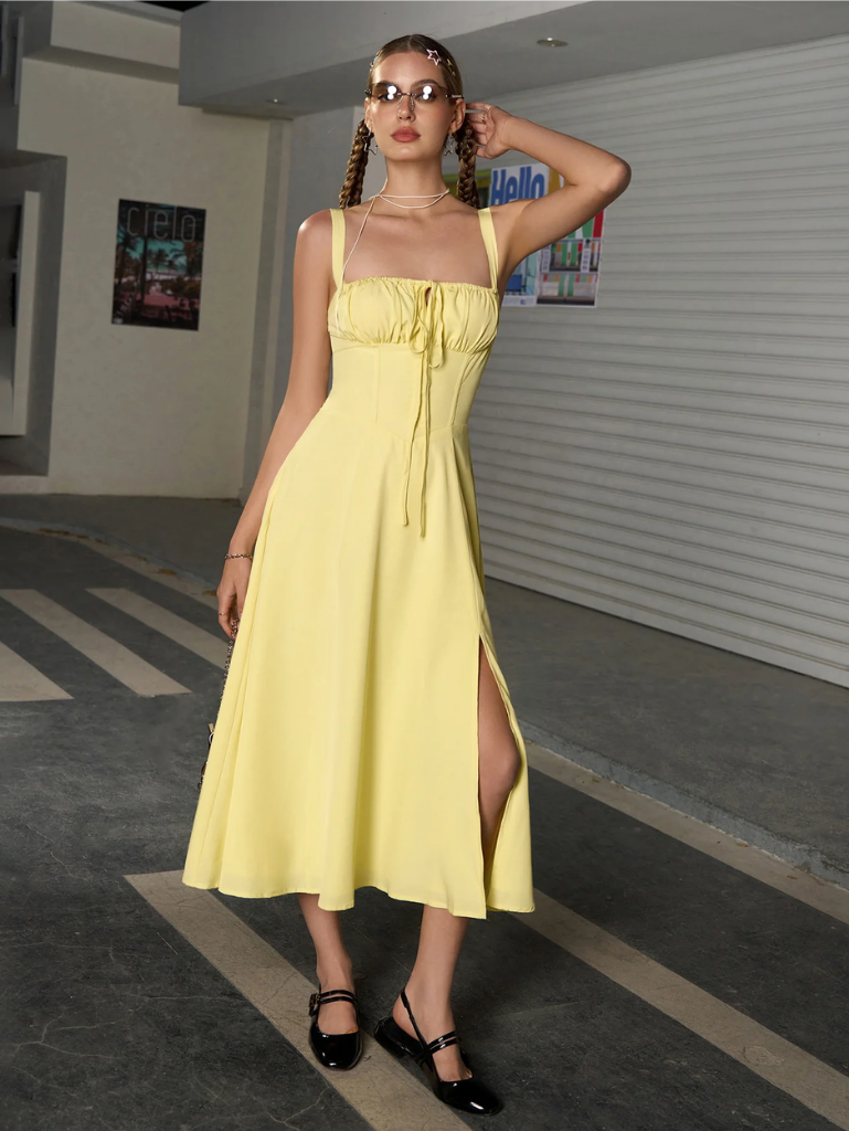 Claudia – Abito Cami con Busto Arricciato e Spacco