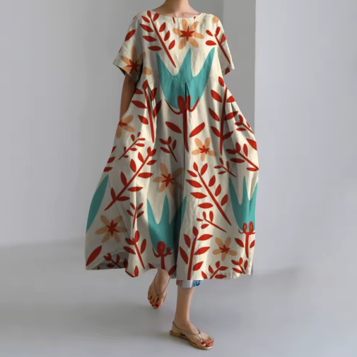 Ruby - Abito da donna con fiori rossi
