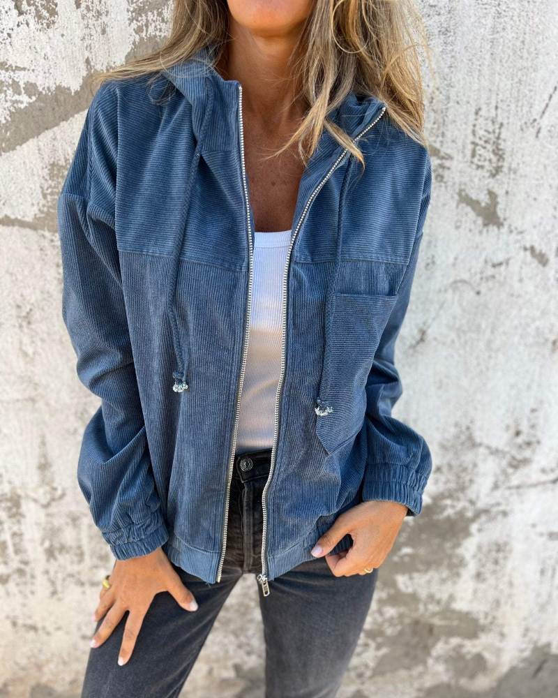 Ella | Giacca in Velluto a Coste con Cappuccio e Zip da Donna