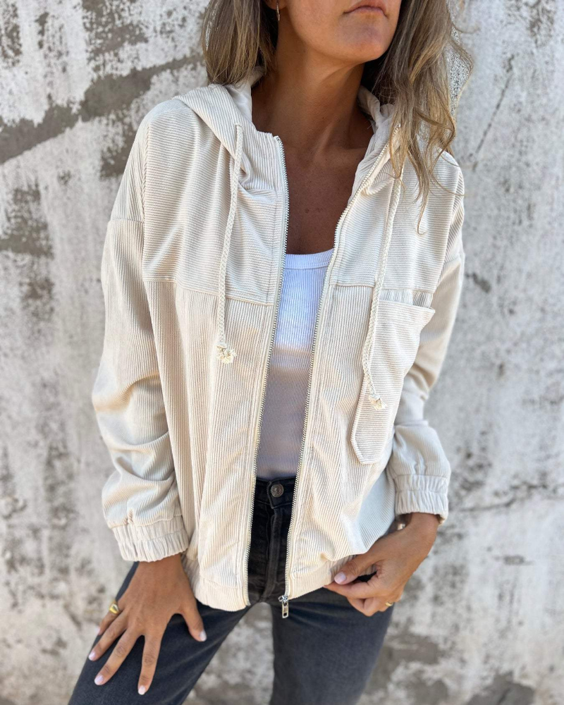 Ella | Giacca in Velluto a Coste con Cappuccio e Zip da Donna
