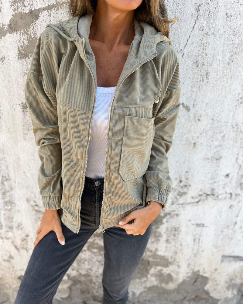 Ella | Giacca in Velluto a Coste con Cappuccio e Zip da Donna