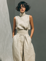 Aida - Set di Blusa Sem Maniche Pantaloni di Perna Larga in Cotone Lino Minimalista da donna