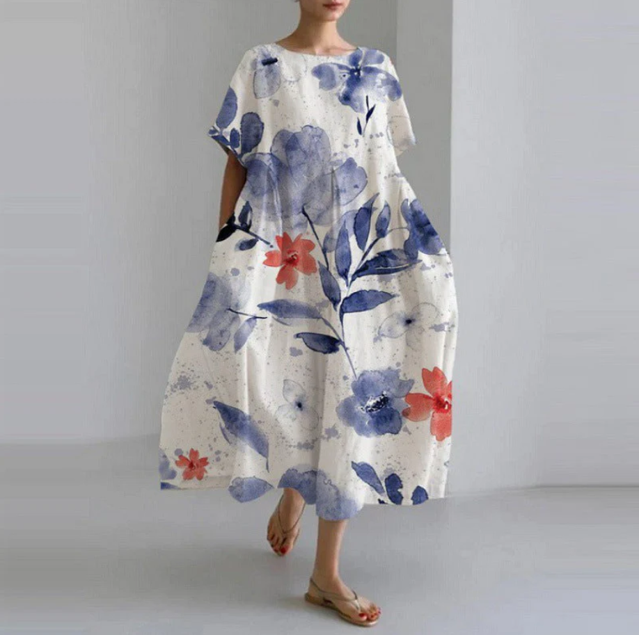 Mipi - Abito da donna con fiori blu