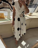 Lorena - Vestito midi da donna con pois e scollo a V
