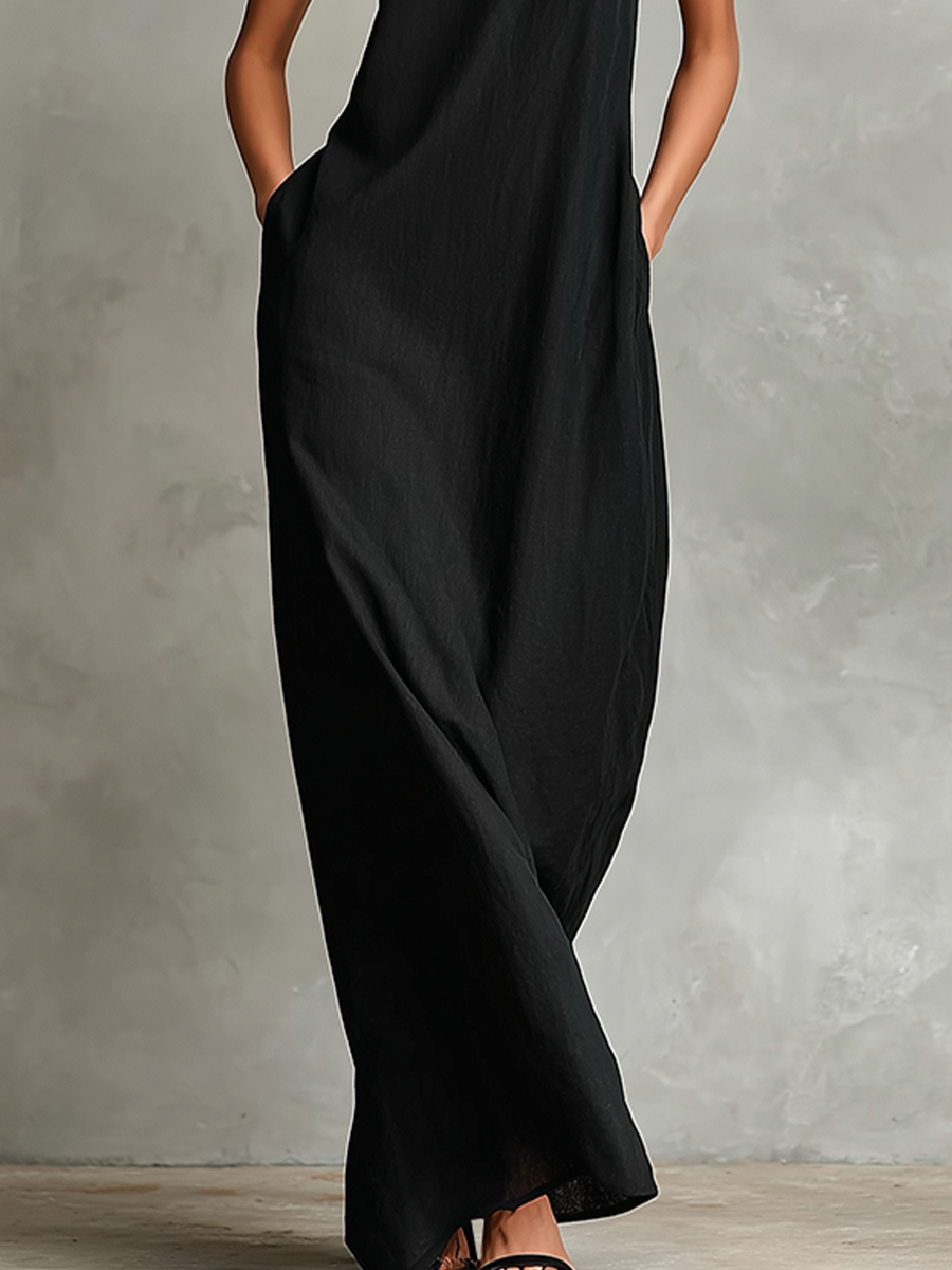 Caterina | Vestito lungo nero minimalista per Donna