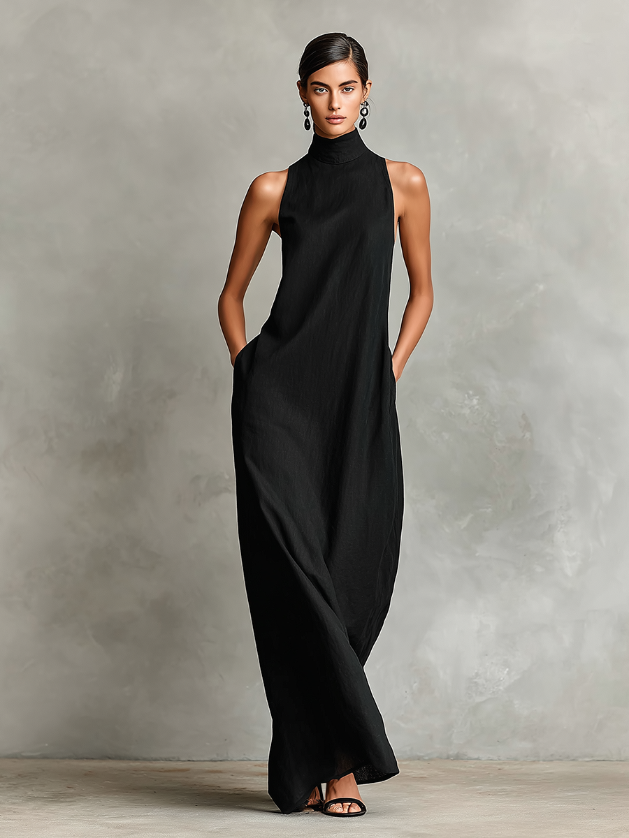 Caterina | Vestito lungo nero minimalista per Donna