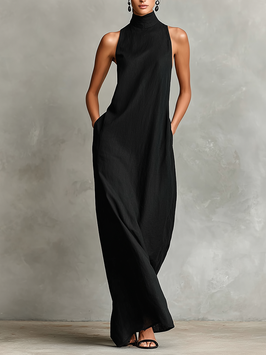 Caterina | Vestito lungo nero minimalista per Donna
