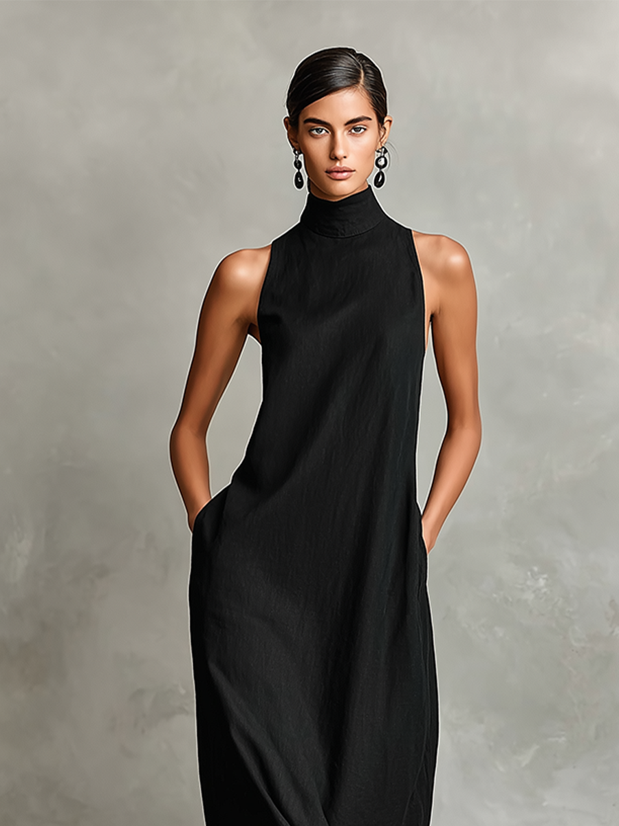 Caterina | Vestito lungo nero minimalista per Donna