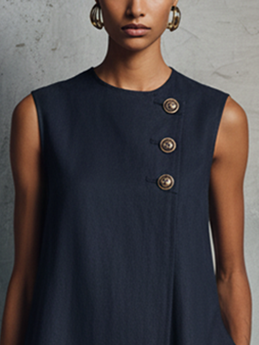 Alba | Vestito Mini Bottone Dorato per Donna