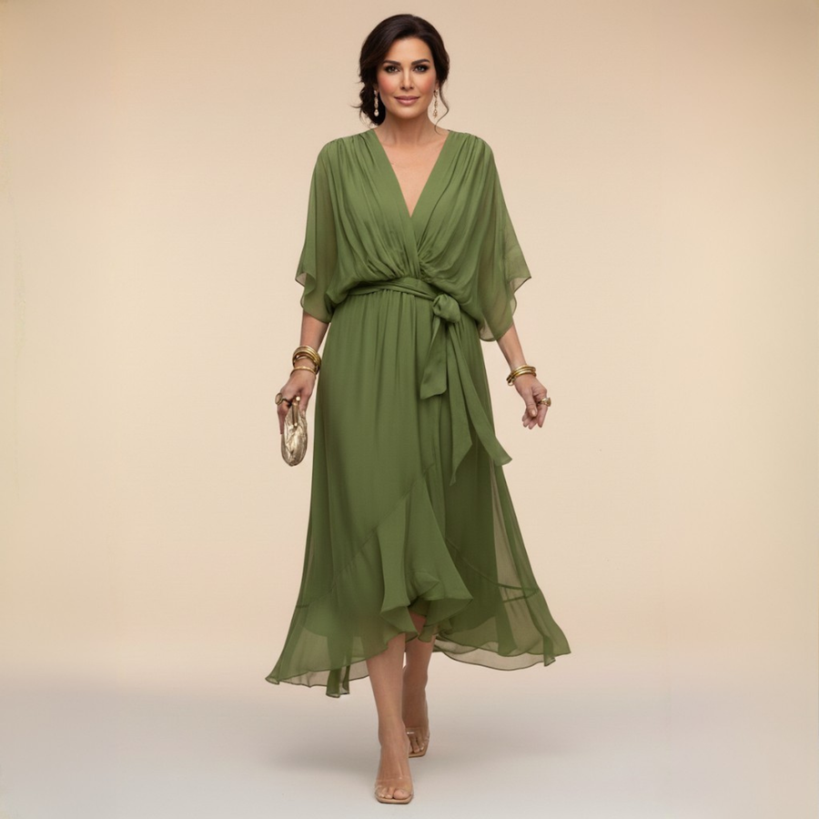 Monica - Abito em chiffon da donna con scollo a V