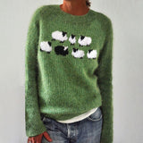 Maglione verde a manica lunga stampato