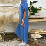 Lea | Abito lungo in look denim con spacco laterale