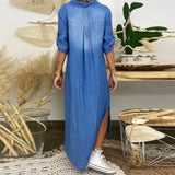 Lea | Abito lungo in look denim con spacco laterale