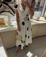 Lorena - Vestito midi da donna con pois e scollo a V