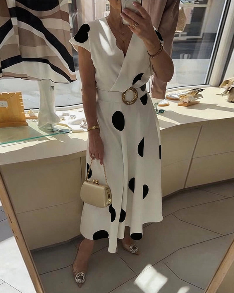 Lorena - Vestito midi da donna con pois e scollo a V