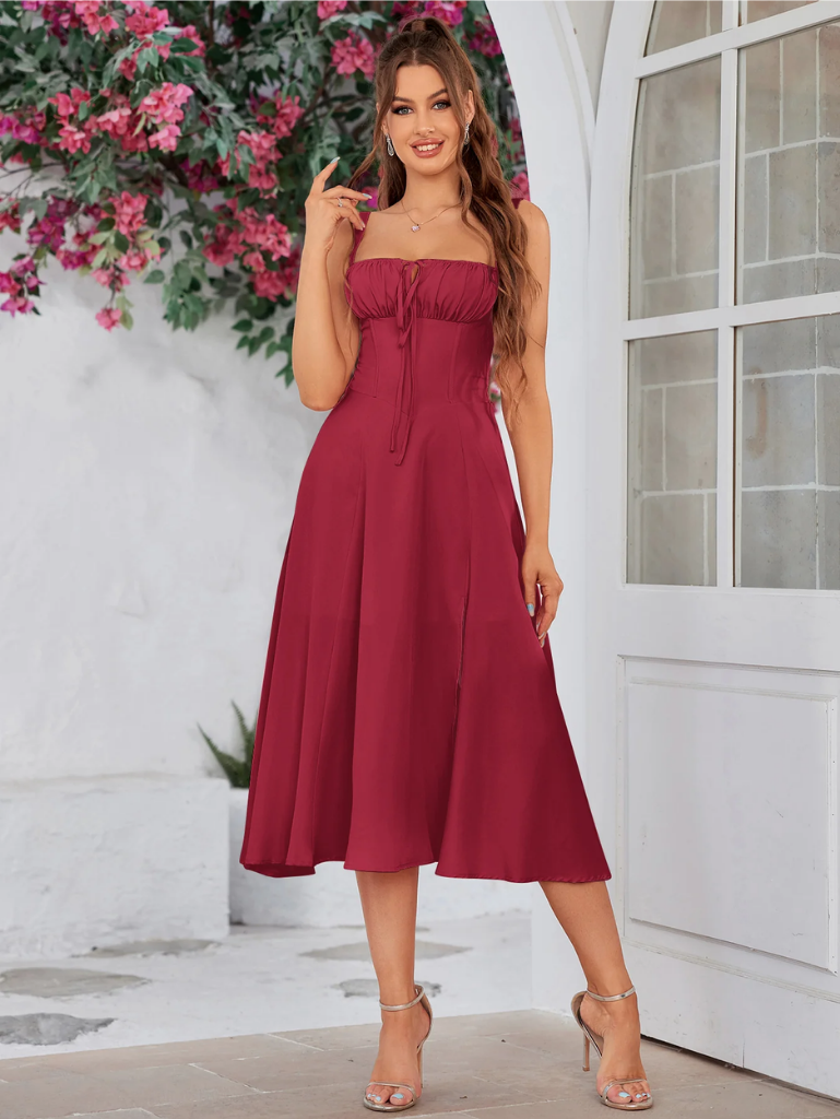 Claudia – Abito Cami con Busto Arricciato e Spacco