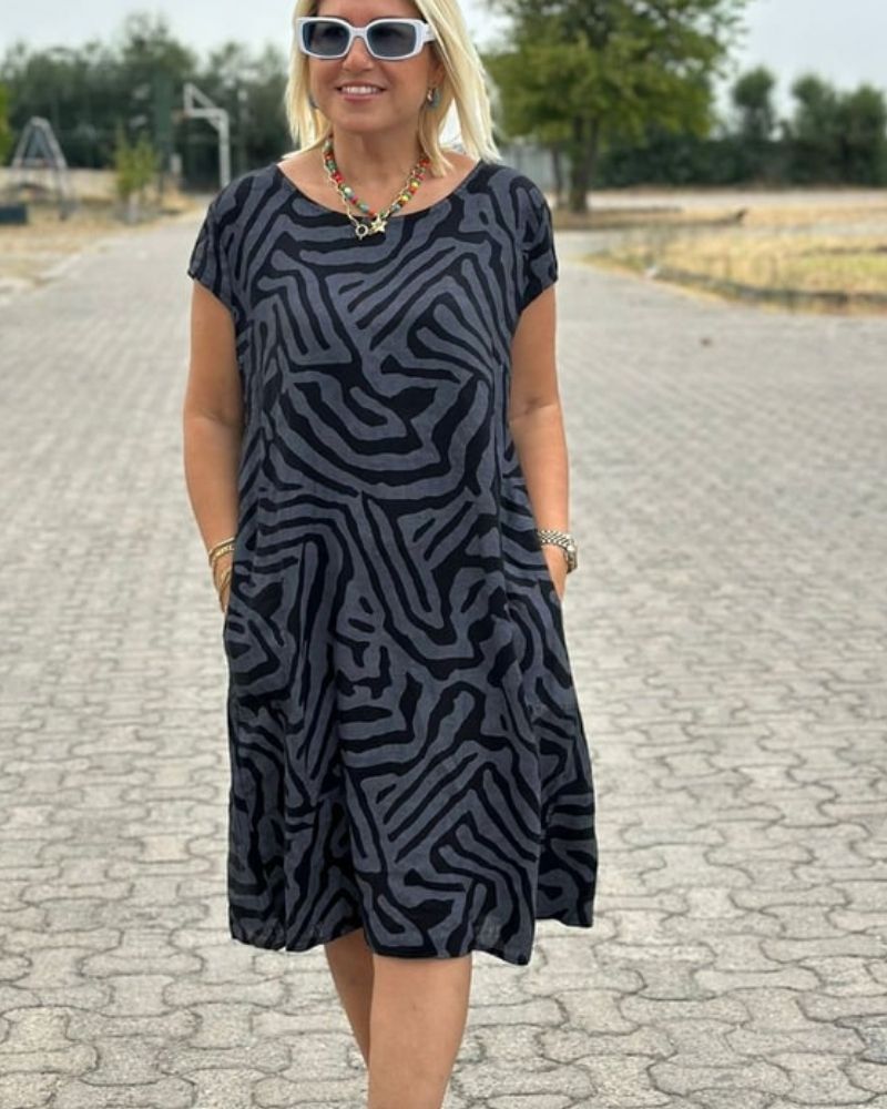 Nelia| Abito estivo con scollo rotondo e bella stampa da donna