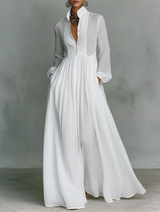 Elisa | Abito Maxi Minimalista in Cotone e Lino con Patchwork