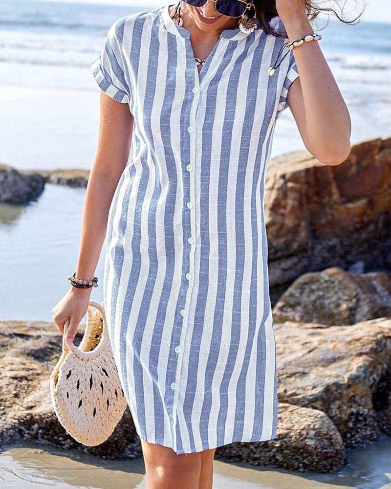 Martine™ | Abito camicia la righe elegante