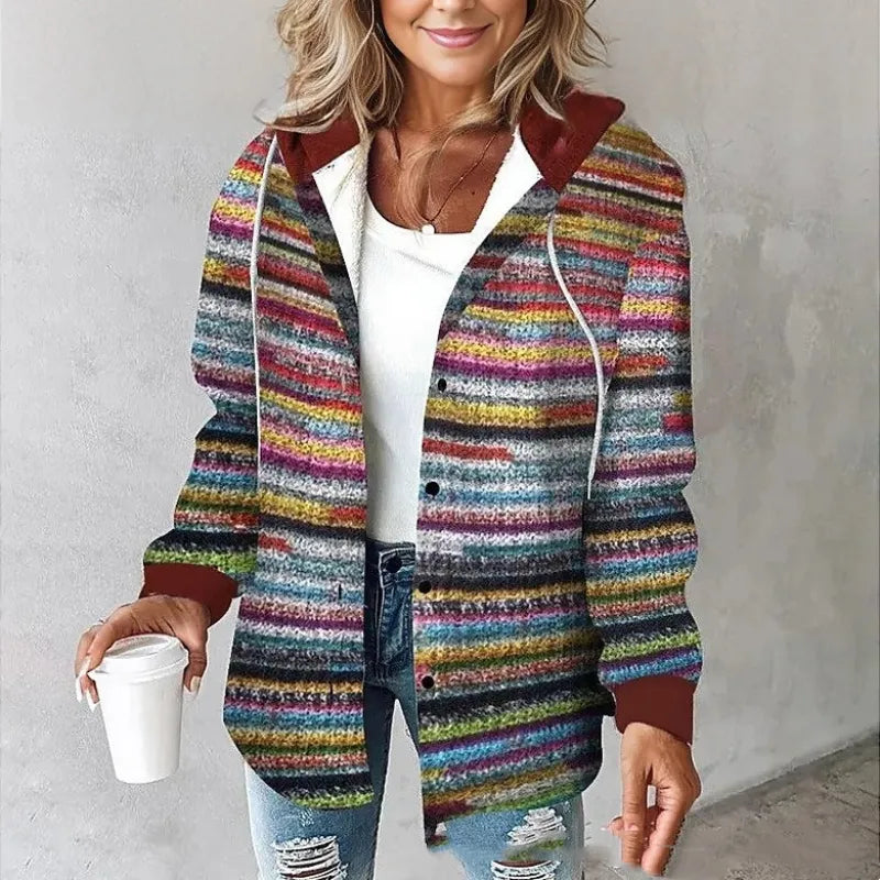 Cappotto stampato elegante con cappuccio