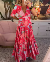 Carine | Abito con borsa e scollo a V con stampa floreale