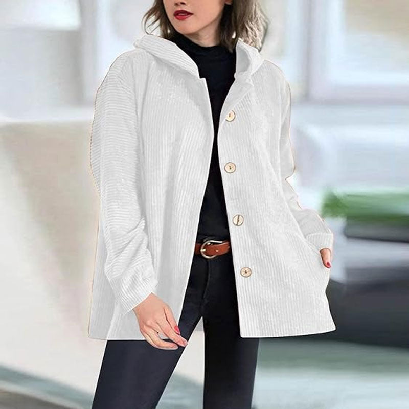 Giacca Casual di Velluto con Cappuccio per l'Autunno da Donna