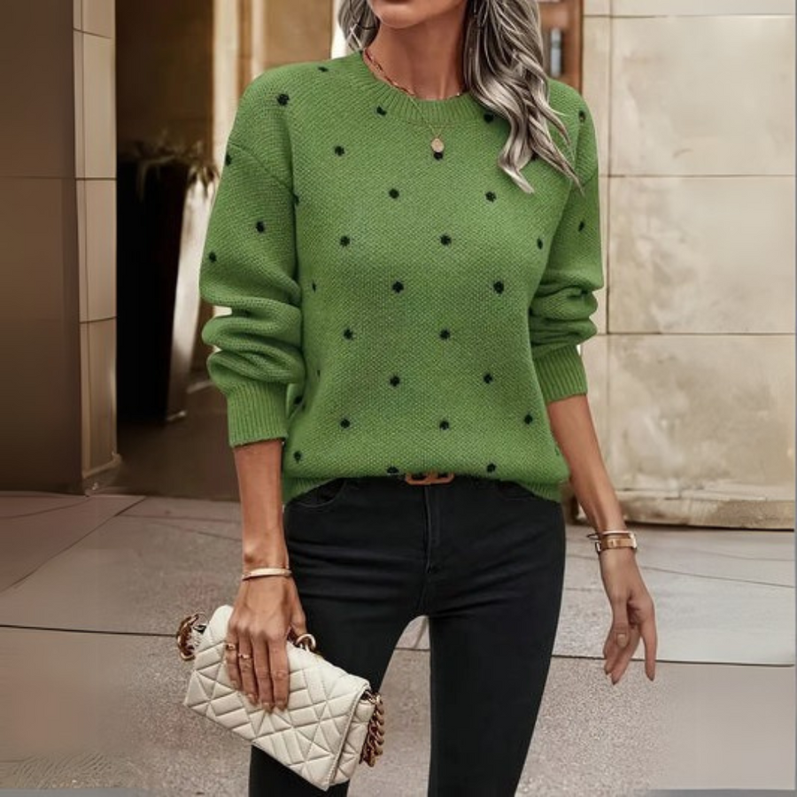 Ava – Maglione in maglia casual a manica lunga con motivo di pois