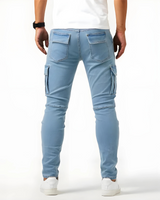Duvan - Pantaloni cargo blu navy elasticizzati da uomo
