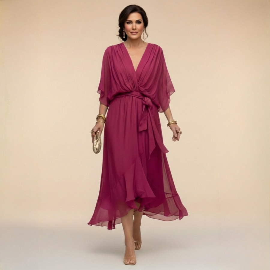 Monica - Abito em chiffon da donna con scollo a V