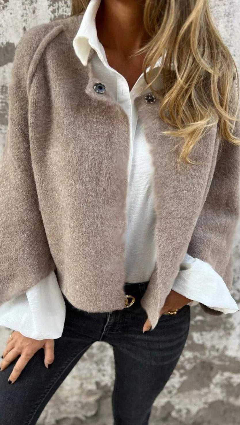 Celeste - Cappotto in lana con collo rotondo e maniche lunghe