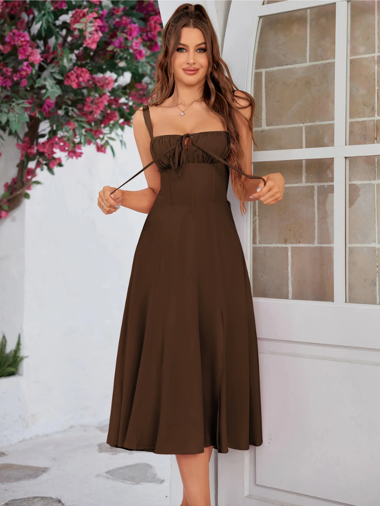 Claudia – Abito Cami con Busto Arricciato e Spacco