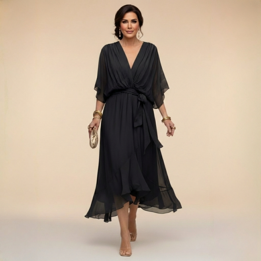 Monica - Abito em chiffon da donna con scollo a V