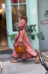 Armen - Abito lungo elegante con maniche corte bufantes e gonna asimmetrica