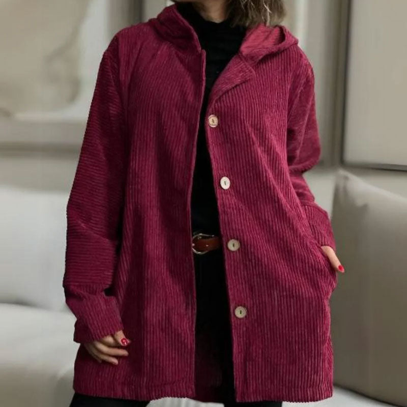 Giacca Casual di Velluto con Cappuccio per l'Autunno da Donna