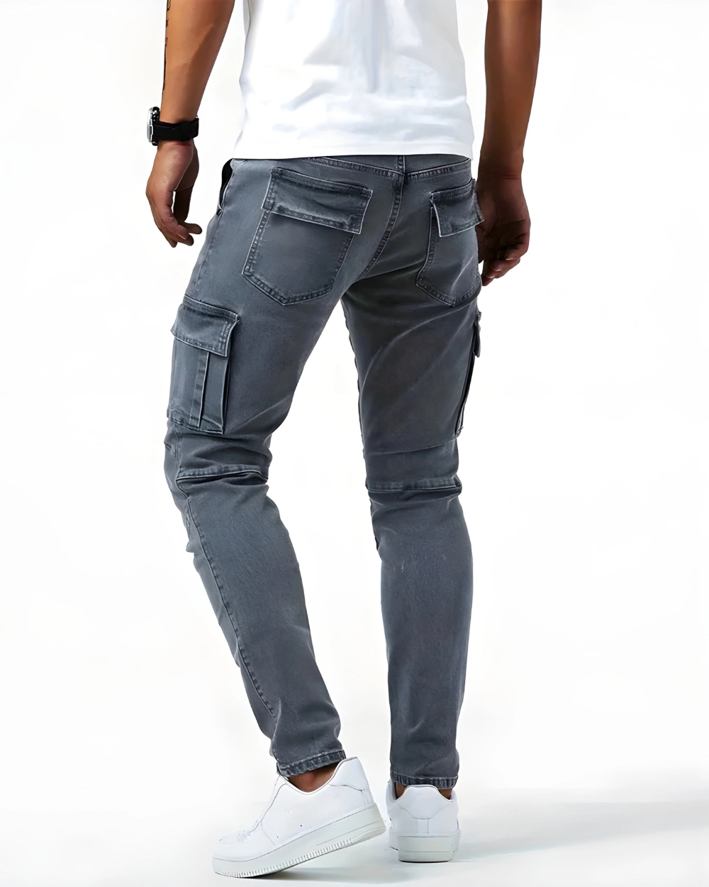 Duvan - Pantaloni cargo blu navy elasticizzati da uomo