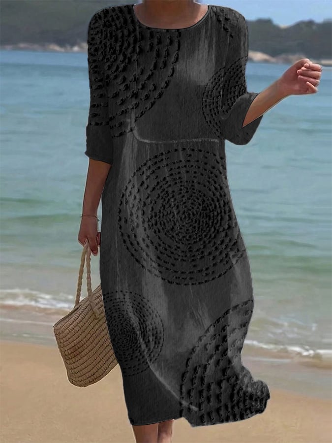 Carla – Abito casual con scollo rotondo e maniche a media lunghezza e stampa floreale
