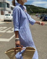 COLEN - ABITO CAMICIA DA DONNA A RIGHE CLASSICO CON PIZZO